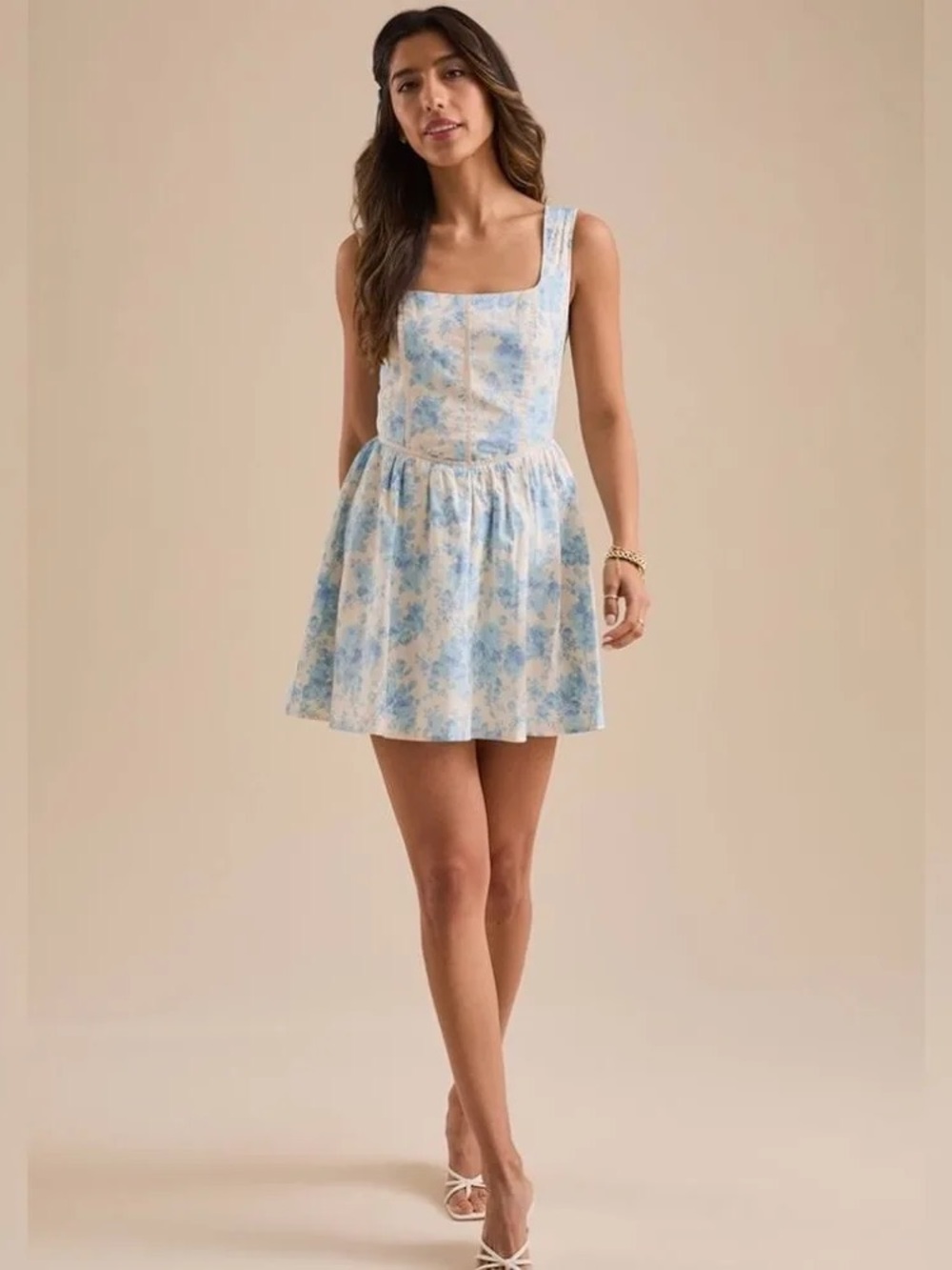 NWT Altar'd State Aria Floral Minidress White Dress with Light Blue Floral Print